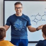 A science teacher is teaching in front of students