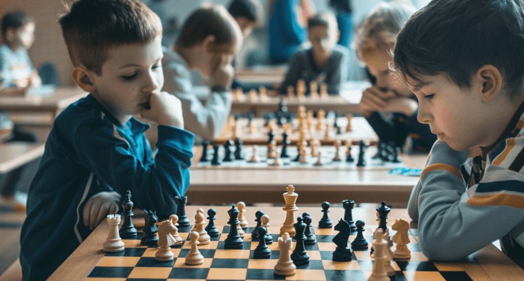two kids are playing chess