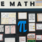 Math Classroom wall, that has many posters and visuals, one of them says I LOVE MATH