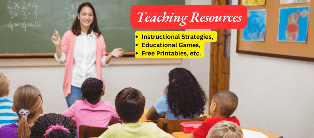 A teacher is teaching, and there is text Teaching Resources