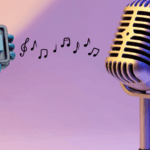 Microphone and music notes