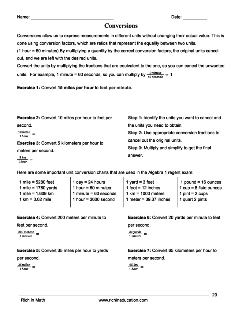 Algebra 1 Workbook, Conversion