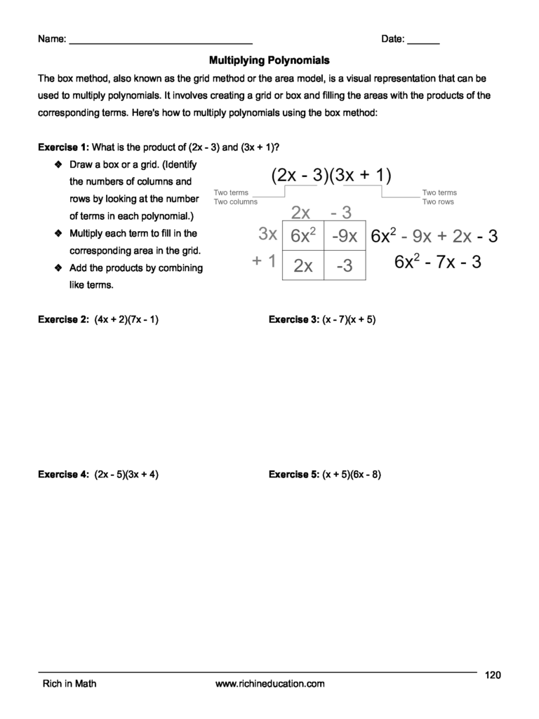 Algebra 1 Workbook, Multiplying polynomials