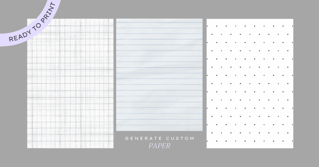 A picture that has lined paper, graph paper, and dotted paper